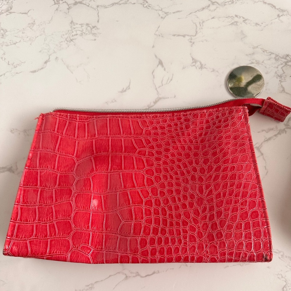 Nordstrom Exclusive Faux Croc Beauty Bag Coral Red